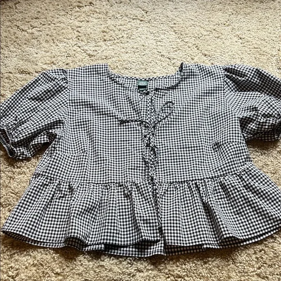 Wild Fable tie front puff sleeve gingham top - Picture 1 of 1